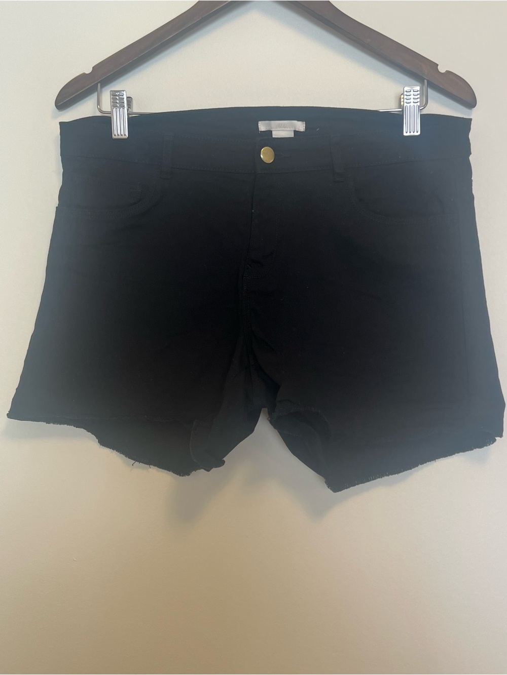 H&M Black Denim Raw Hem Shorts
